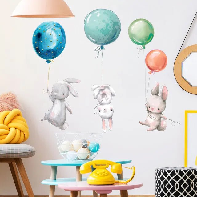 Storazone W Cute Bunny Hearts Wall Stickers for Children Kids Rooms Girls Baby Room Decoration Nursery Kawaii Cartoon Rabbit Wallpaper Vinyl