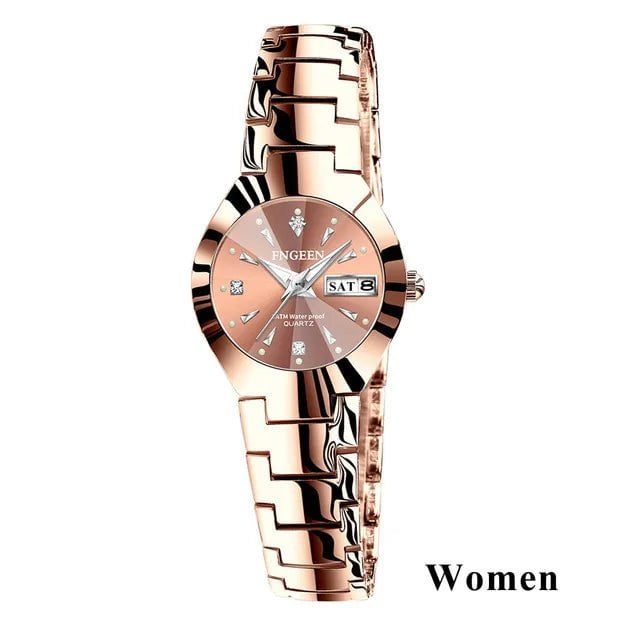 Storazone W gold 2024 FNGEEN 5808 Relogio Feminino Couple Watch Men Quartz watch for Lovers Luxury Womens wristwatch Stainless Steel Waterproof