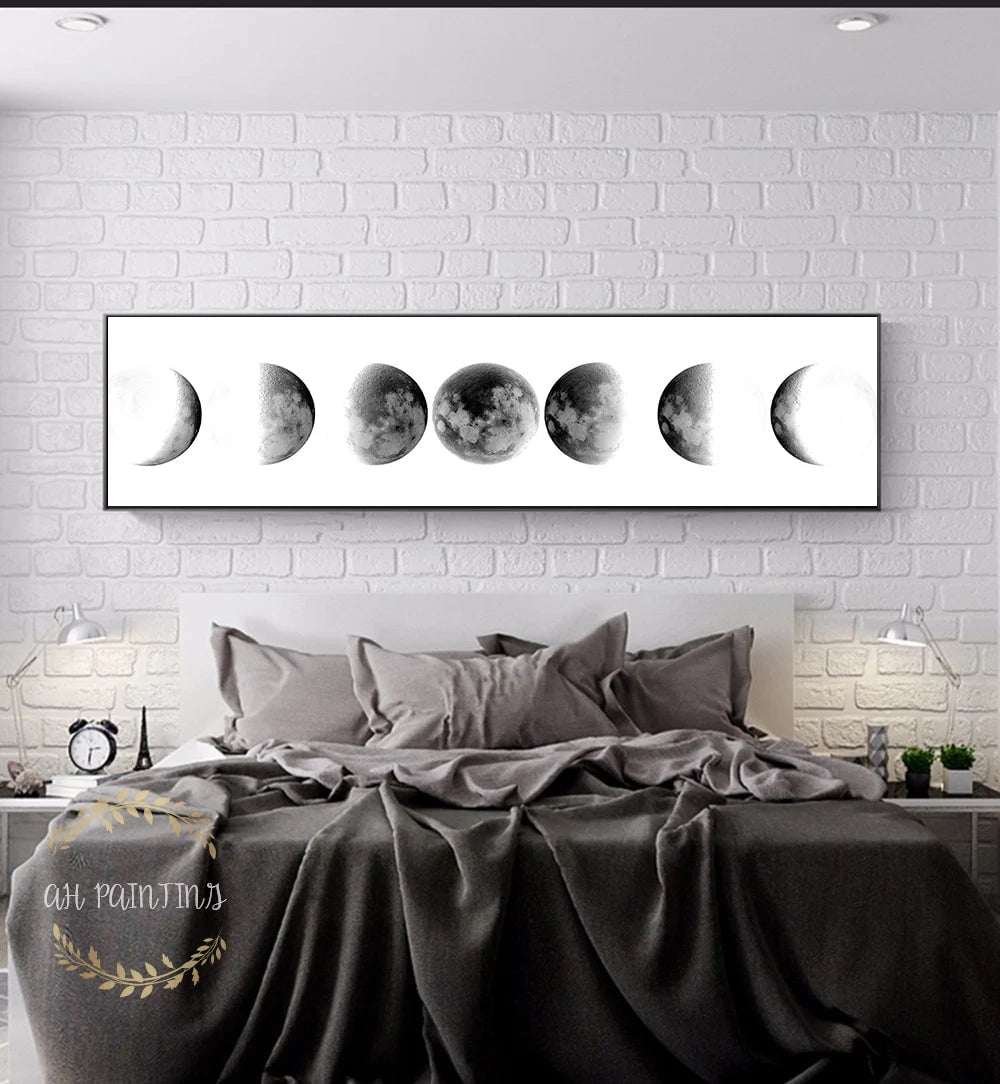 Storazone Wall Art Moon Phase Black White Posters Aesthetic Canvas Art Prints Abstract Painting Wall Picture for Living Room Home Decor