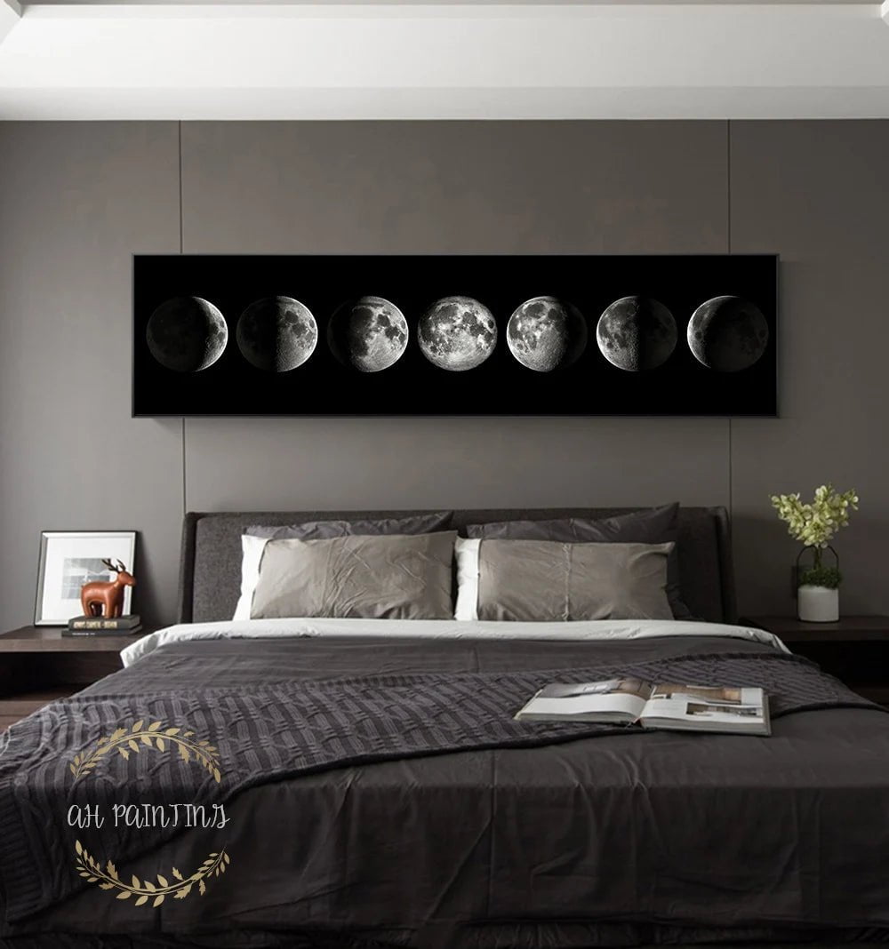 Storazone Wall Art Moon Phase Black White Posters Aesthetic Canvas Art Prints Abstract Painting Wall Picture for Living Room Home Decor