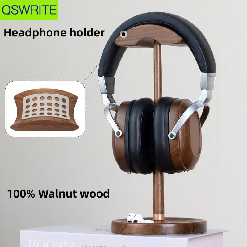 Storazone Walnut wood headphone holder minimalist style earphone hanger Solid wood earphone storage rack