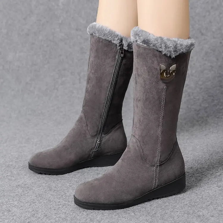 Storazone Warm Chelsea High Fur Boots Women 2022 Winter Shoes for Women Chunky Mid-calf Plush Snow Flat Boots ZIP Fashion Botas De Mujer