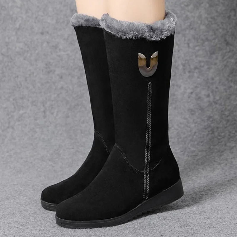 Storazone Warm Chelsea High Fur Boots Women 2022 Winter Shoes for Women Chunky Mid-calf Plush Snow Flat Boots ZIP Fashion Botas De Mujer