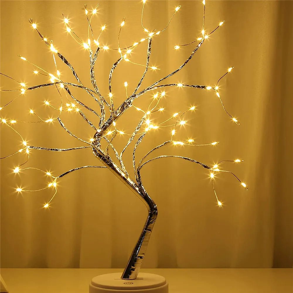 Storazone Warm white / 108leds Branch Light 108 LED Silver Wire Desk Bonsai Tree Light 8 Modes DIY Artificial Tree Branch Night Light Battery USB Operated For Bedroom Xmas