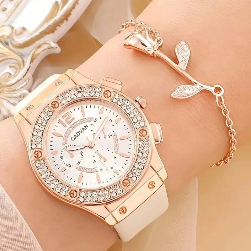 Storazone Watches Set Luxury Rhinestone Women Fashion Elegant Wristwatch Quartz Watch For Girl Ladies Clock Relogio Feminino