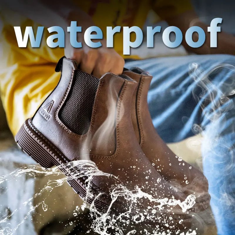 Storazone Water Proof Safety Work Shoes For Men Steel Head Leather Boots Male Footwear Indestructible Construction Work Shoes Brown