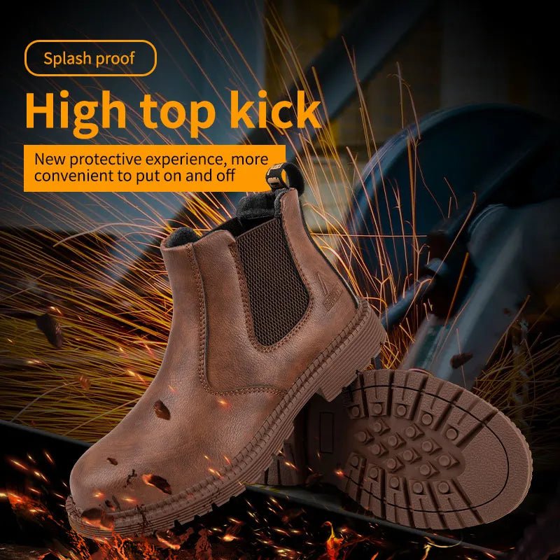 Storazone Water Proof Safety Work Shoes For Men Steel Head Leather Boots Male Footwear Indestructible Construction Work Shoes Brown