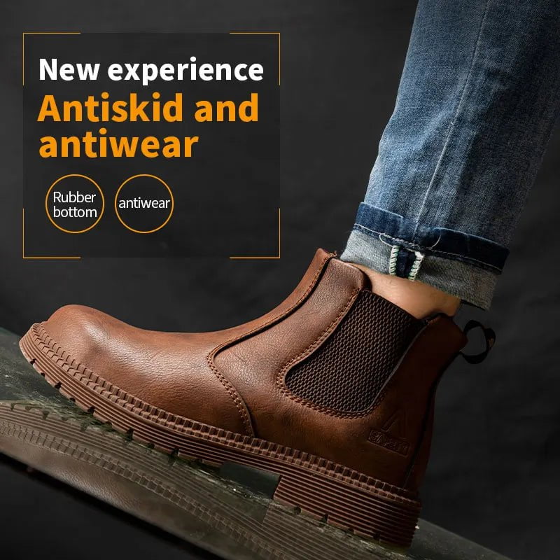 Storazone Water Proof Safety Work Shoes For Men Steel Head Leather Boots Male Footwear Indestructible Construction Work Shoes Brown