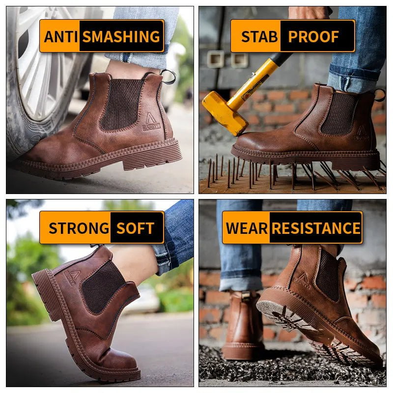 Storazone Water Proof Safety Work Shoes For Men Steel Head Leather Boots Male Footwear Indestructible Construction Work Shoes Brown