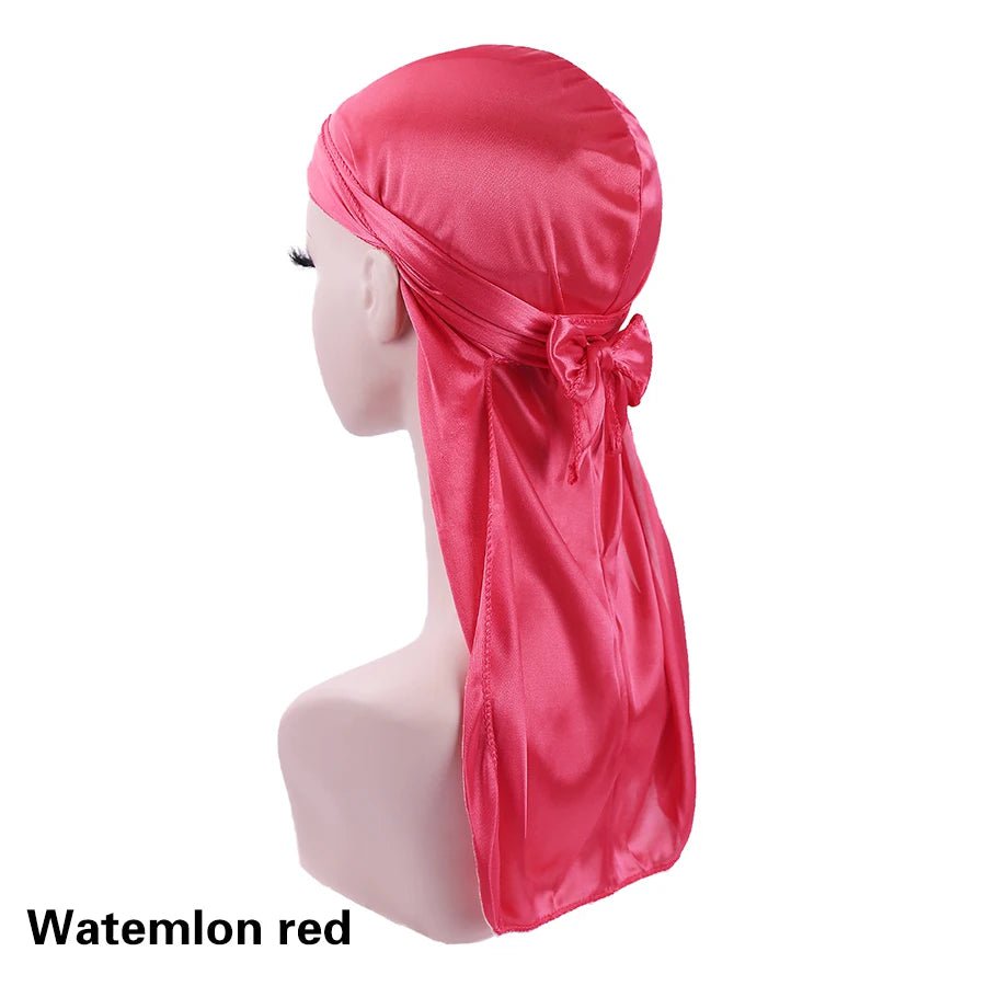 Storazone watermlon red / CHINA Unisex Silky Durags Bandanas Turban Hat Wigs Doo Men Satin Durag Biker Headwear Headband Hair Accessories Extra Long Tail Du-Rag