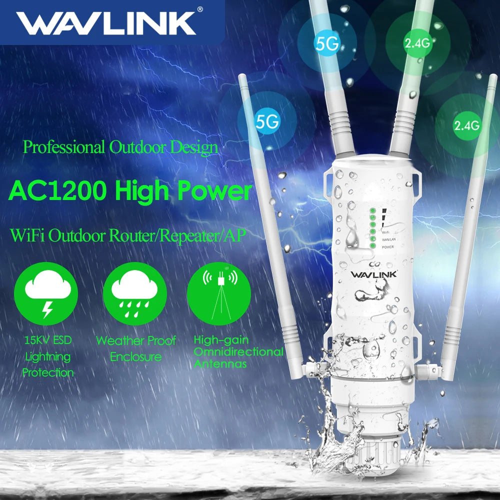 Storazone Wavlink High Power AC1200/600/300 Outdoor Wireless WiFi Repeater AP/WiFi Router Dual Dand 2.4G+5Ghz Long Range Extender POE