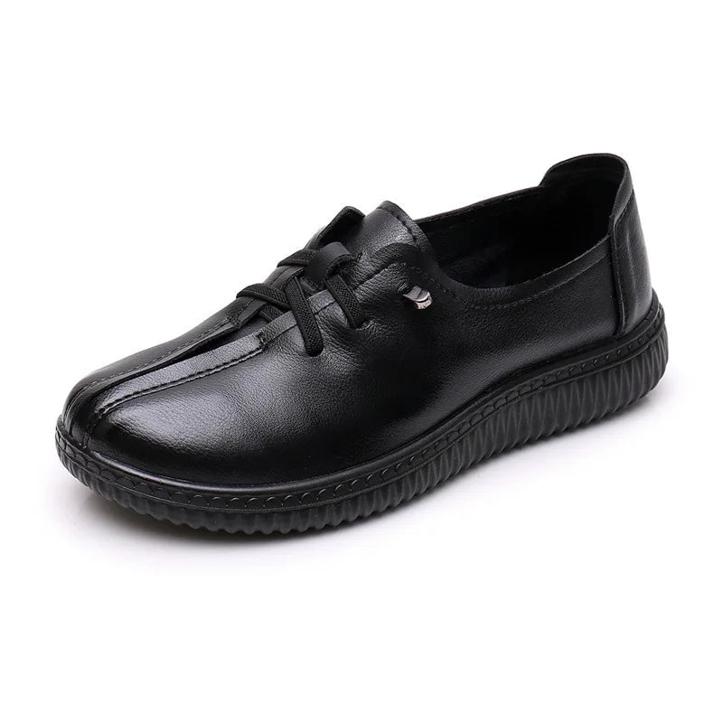 Storazone WB-289 Black / 9 / CN Moccasins Mom Flats Shoes Soft Sole Loafers Round Toe ShoesNew Spring and Autumn Flat Sole Non slip Female Casual Leather Shoes