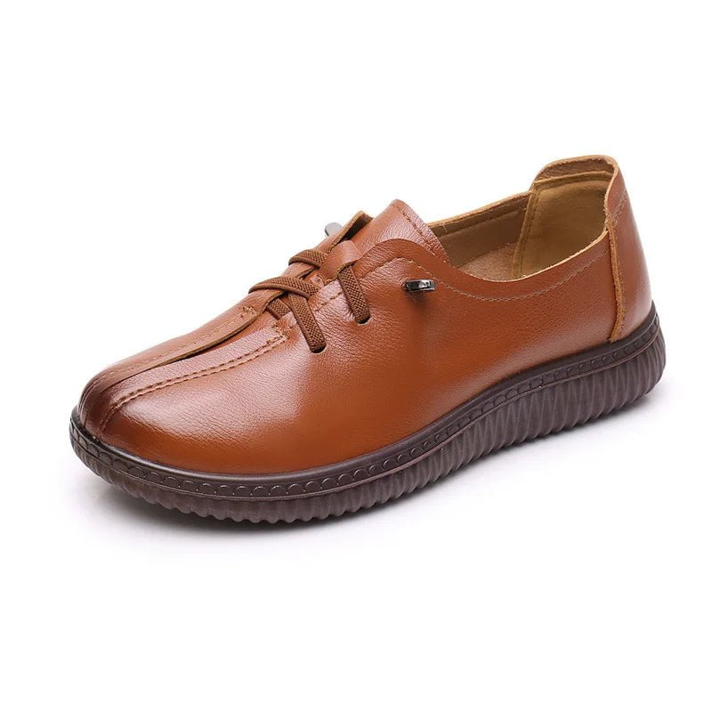 Storazone WB-289 Brown / 4.5 / CN Moccasins Mom Flats Shoes Soft Sole Loafers Round Toe ShoesNew Spring and Autumn Flat Sole Non slip Female Casual Leather Shoes