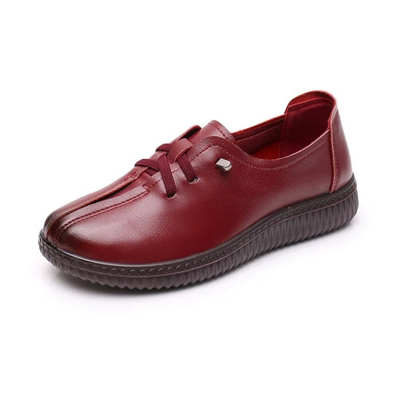 Storazone WB-289 Wine red / 5.5 / CN Moccasins Mom Flats Shoes Soft Sole Loafers Round Toe ShoesNew Spring and Autumn Flat Sole Non slip Female Casual Leather Shoes