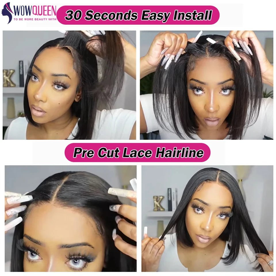 Storazone Wear And Go Bob Wig Glueless Wig Human Hair Ready To Wear Straight Bob Hair Wig Human Hair 30 Inch Pre Cut Lace 4x4 Closure Wig