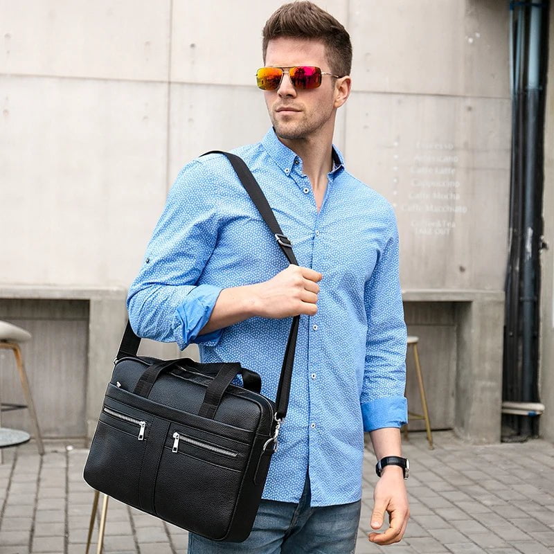 Storazone WESTAL Bag men's Genuine Leather briefcase Male man laptop bag natural Leather for men Messenger bags men's briefcases 2019