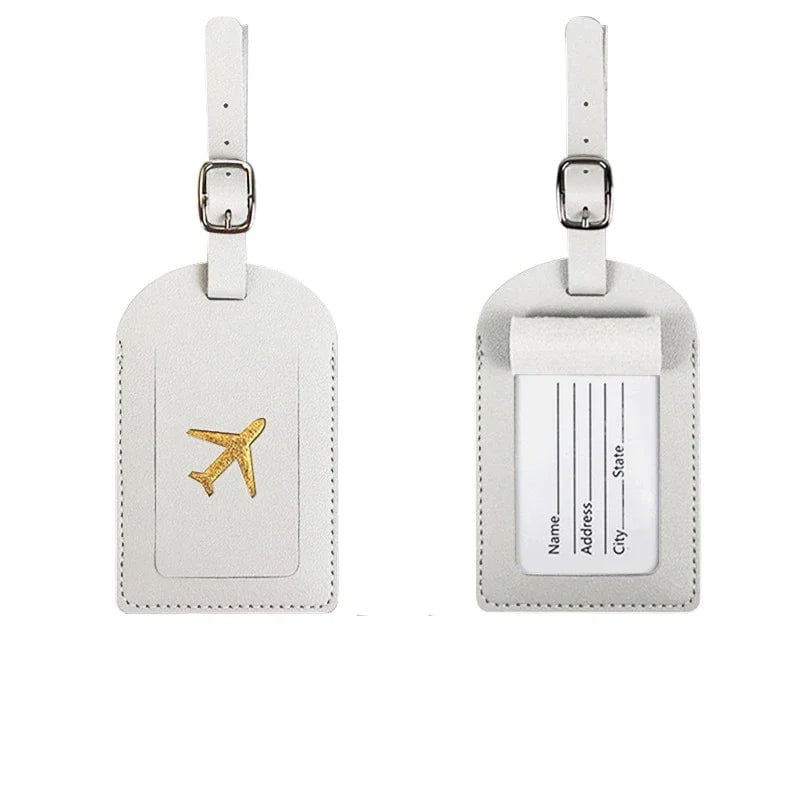 Storazone white 1 1PC Women Men PU Leather Luggage Tag Suitcase Identifier Label Baggage Boarding Bag Tag Name ID Address Holder Travel Accessorie