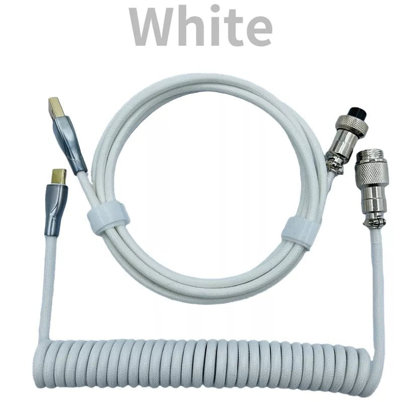 Storazone White / 1.8M Coiled cable type C Mechanical keyboard wire USB keyboard cable  mechanical keyboard Aviator Desktop Computer Aviation Connector