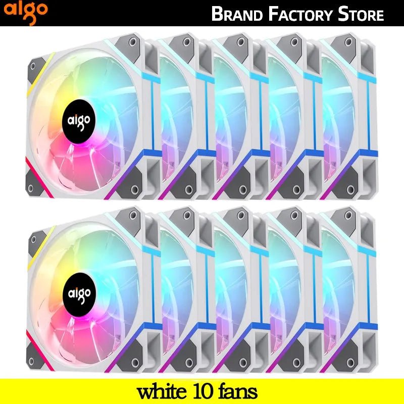 Storazone white 10 fans / white / A-RGB Aigo AM12PRO Rgb Fan Ventoinha PC 120mm Computer Case Fan Kit Water Cooler 4pin PWM CPU Cooling Fans 3pin5v argb 12cm Ventilador