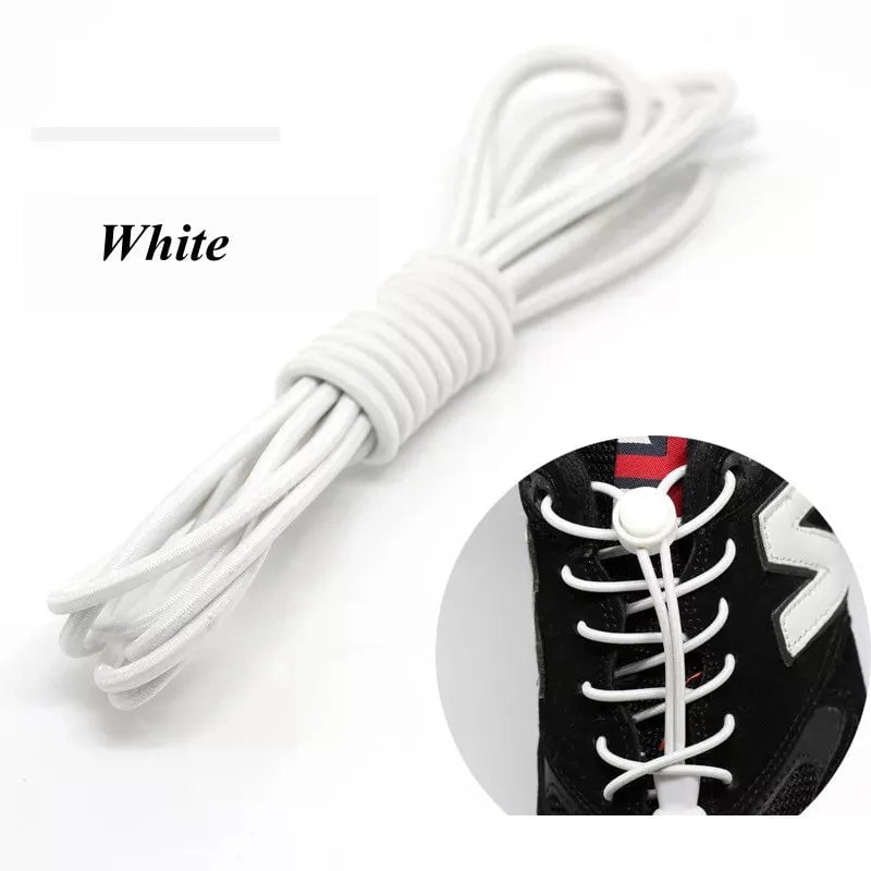 Storazone WHITE / 100cm / CHINA 1 Pair 22 Colors Elastic Shoelaces Round Locking No Tie Shoe Laces Kids Adult Quick Lazy Laces Rubber Sneakers Shoelace T1