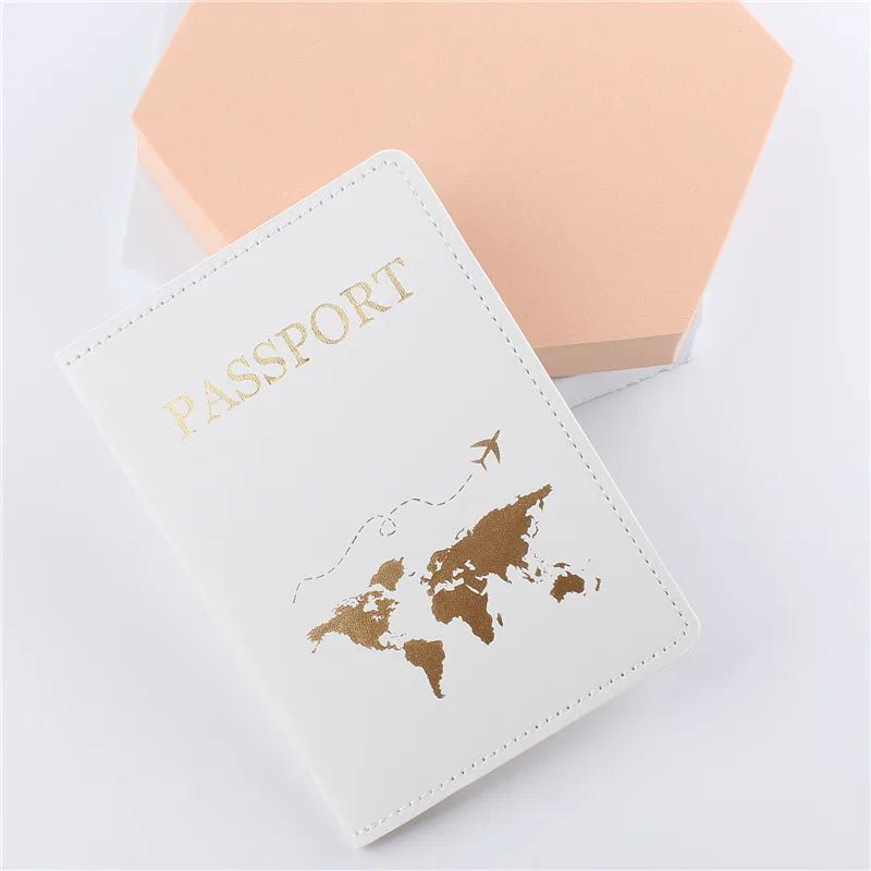 Storazone White 1PCS PU Leather Map Passport Cover Case Card Holder Fashion Wallet Lightweight Travel Accessories For Flight for Women or Men