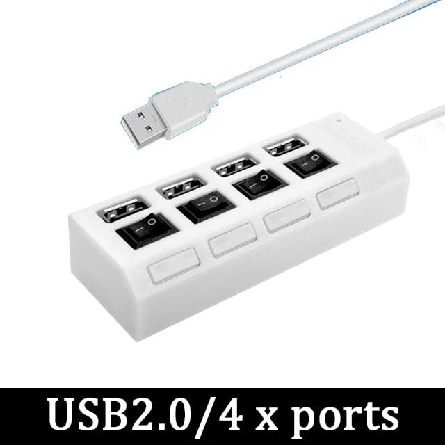 Storazone White-2.0-4 ports USB 3.0 Power Adapter 4/7 Port Multi USB Splitter Hub USB Hub 2.0 USB Multiple Expander Switch 30CM Cable Hub Docking Stations