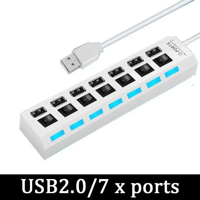 Storazone White-2.0-7 ports USB 3.0 Power Adapter 4/7 Port Multi USB Splitter Hub USB Hub 2.0 USB Multiple Expander Switch 30CM Cable Hub Docking Stations