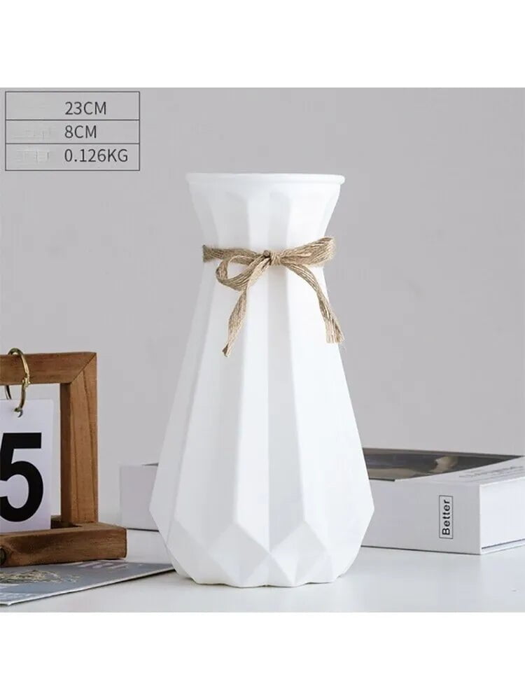 Storazone White-2 1 Piece Nordic Modern Plastic Flower Vase Flower Pot Basket Home Living Room Payty Wedding Decoration Ornament