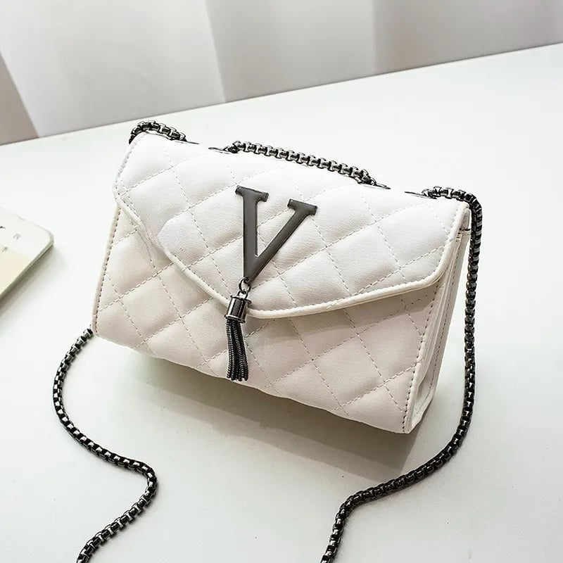 Storazone White / 20.5cmX13cmX8cm Black Luxury Handbags And Purse Women PU Leather Messenger Shoulder Bag Plaid Female Crossbody Bag Tassel Quilted  Brand