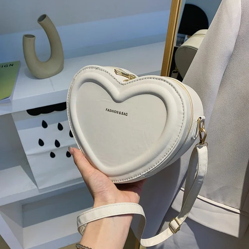 Storazone WHITE / 20x15x7cm Hot Sale Heart Shape Crossbody Bags For Women Solid Pu Leather Shoulder Bags Fashion Handbags