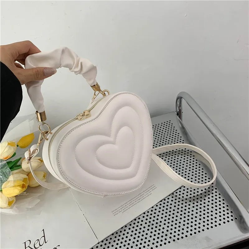 Storazone white / 22x19x8cm Fashion Love Heart Shape Shoulder Bag Small Handbags Designer Crossbody Bags For Women Solid Pu Leather Top Handle Bag