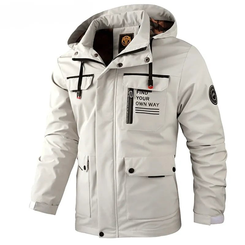 Storazone White 2889 / 6XL Fashion Men's Casual Windbreaker Jackets Hooded Jacket Man Waterproof Outdoor Soft Shell Winter Coat Clothing Warm Plus Size