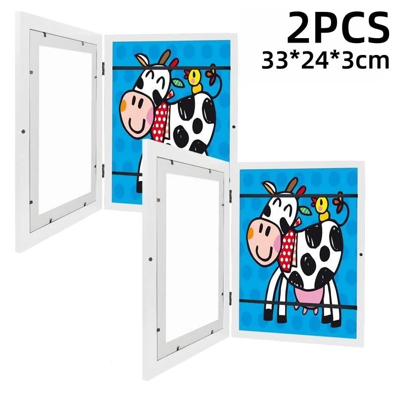 Storazone White 2Pcs Children Art Frames Magnetic Front Opening for Poster Photo Drawing Paintings Pictures Kids Art Pictures Display Frames