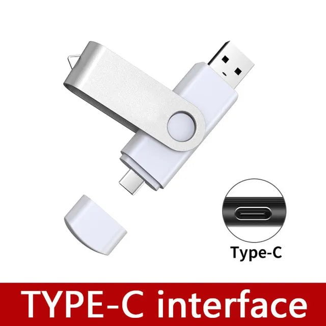 Storazone White 2TB / CHINA New Type C 2TB USB Flash Drive OTG 2 IN 1 Pen Drive USB Stick High Speed 3.0 USB C 2TB Flash Disk Pendrive For Phone Laptop PC