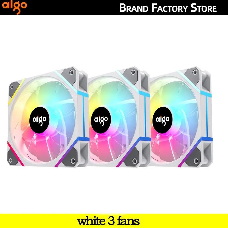 Storazone white 3 fans / white / A-RGB Aigo AM12PRO Rgb Fan Ventoinha PC 120mm Computer Case Fan Kit Water Cooler 4pin PWM CPU Cooling Fans 3pin5v argb 12cm Ventilador