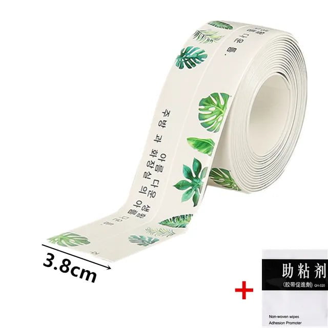 Storazone White 3-green leaf / 100CM For Bathroom Kitchen Accessories Shower Bath Sealing Strip Tape Caulk Strip Self Adhesive Waterproof Wall Sticker Sink Edge Tape