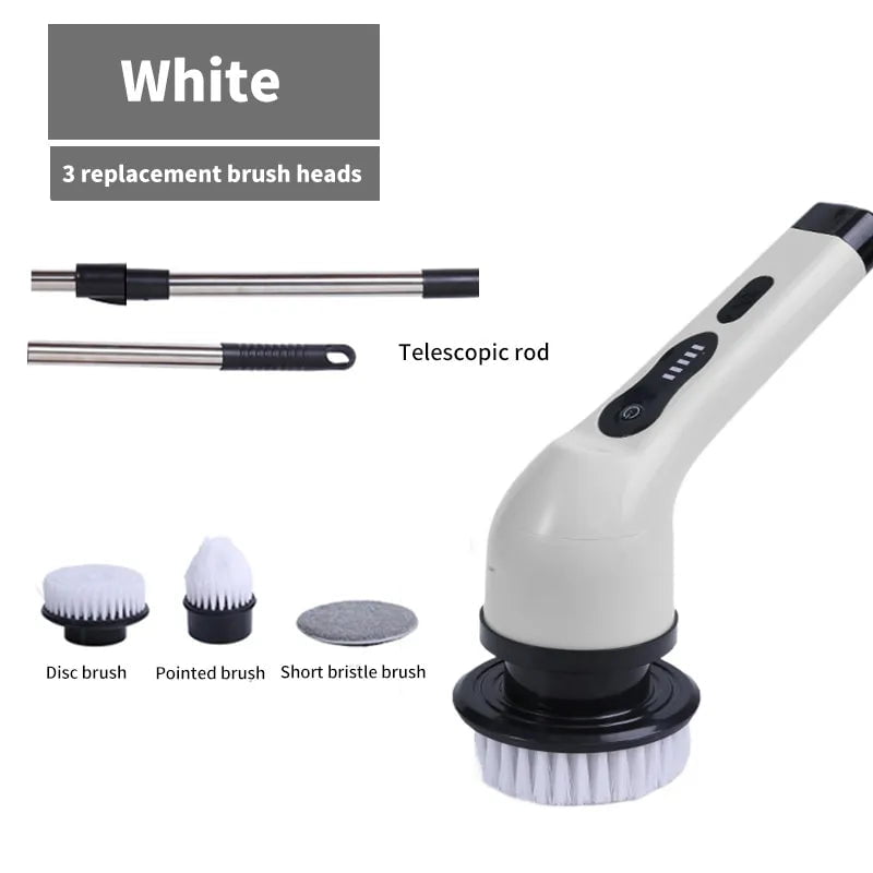 Storazone White 3 heads 9-in-1 Electric Cleaning Brush Electric Spin Cleaning Scrubber Electric Cleaning Tools Parlour Kitchen Bathroom Cleaning Gadgets