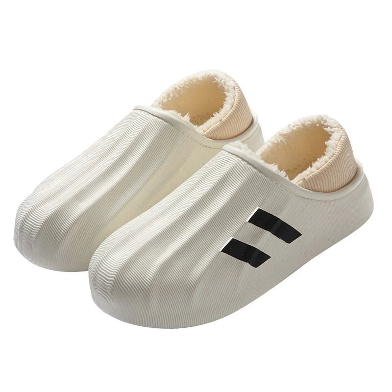 Storazone White / 36-37 2023 Winter Slippers Men Outdoor Waterproof Warm Sneaker Slippers Women Non-Slip Indoor Plush Home Footwear Thick Platform Shoes