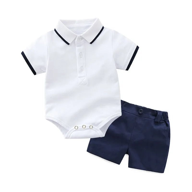 Storazone WHITE / 3M Top and Top Summer Fashion Newborn Boys Formal Clothing Set Cotton Romper Top+ Shorts Baby Gentleman Suit Kids Boys Clothes Sets