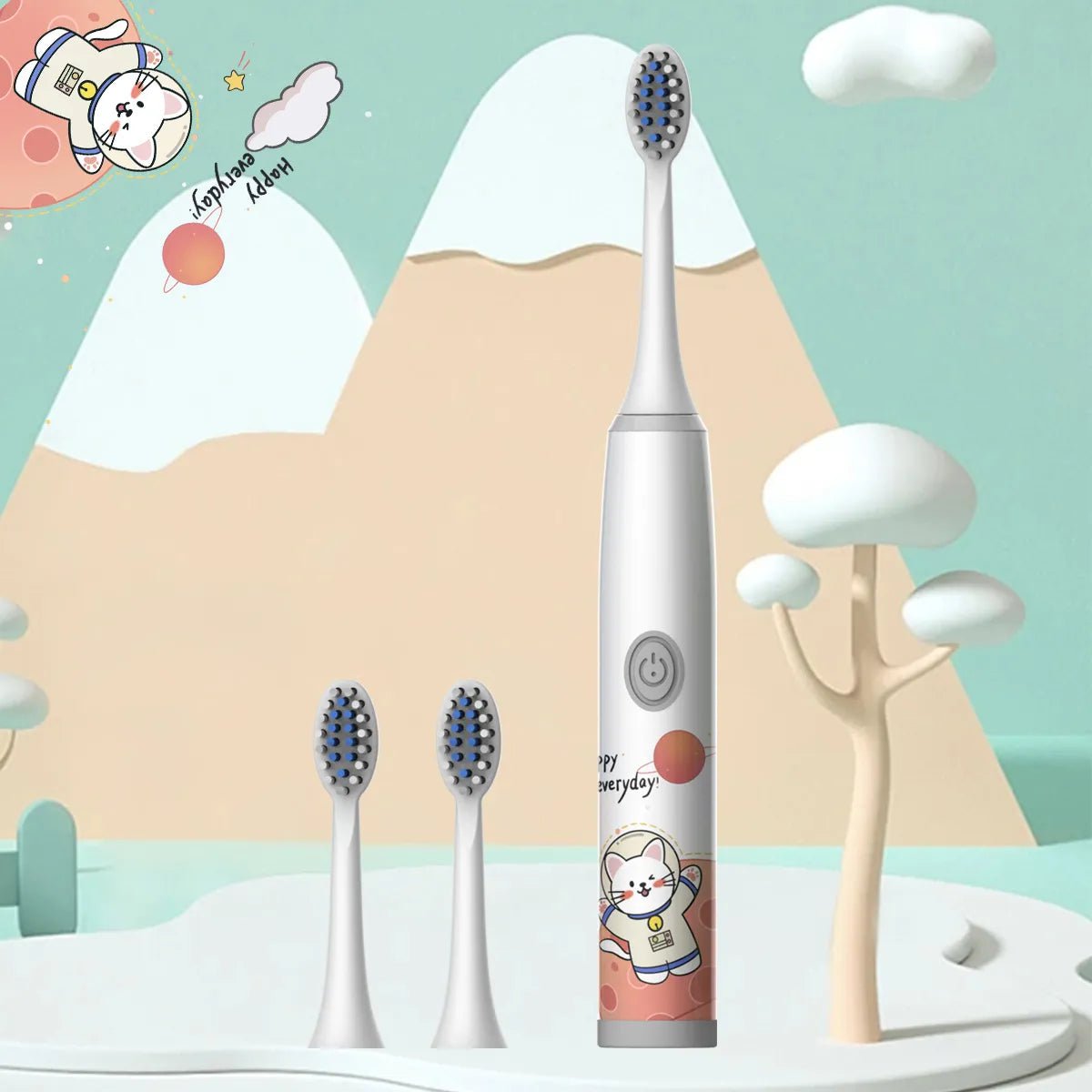 Storazone White-3PCS Children's electric toothbrush color cartoon ultrasonic children's soft hair cleaning brush (without batteries)