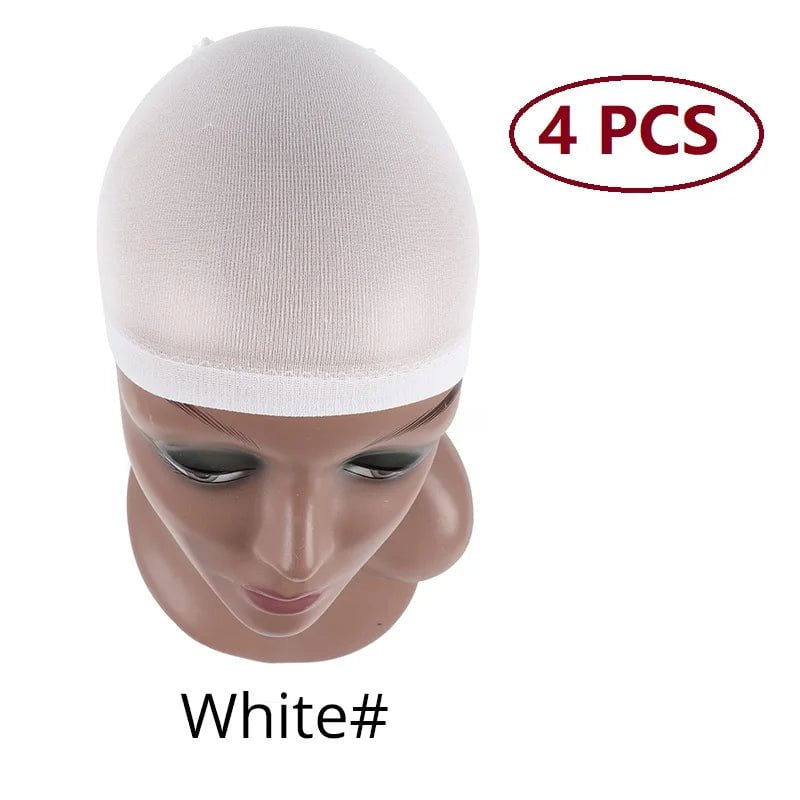 Storazone White 4 pieces Nunify Nude Mesh Net Wig Caps With Closed End For Wigs 2Pcs/Pack Free Size Stocking Cap Red Coffee Black Begie Brown 6 Colors