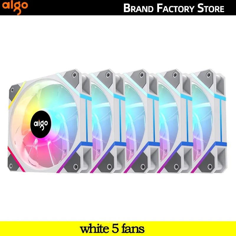 Storazone white 5 fans / white / A-RGB Aigo AM12PRO Rgb Fan Ventoinha PC 120mm Computer Case Fan Kit Water Cooler 4pin PWM CPU Cooling Fans 3pin5v argb 12cm Ventilador