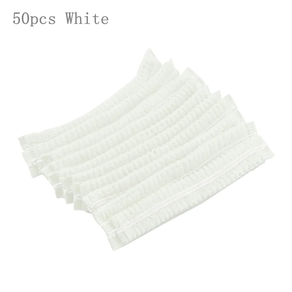 Storazone White 50pcs 50/100pcs Disposable Non Woven Fabric Sterile Hat For Grafting Eyelash Makeup Hair Net Caps SPA Hair Salon Bathroom Supplies