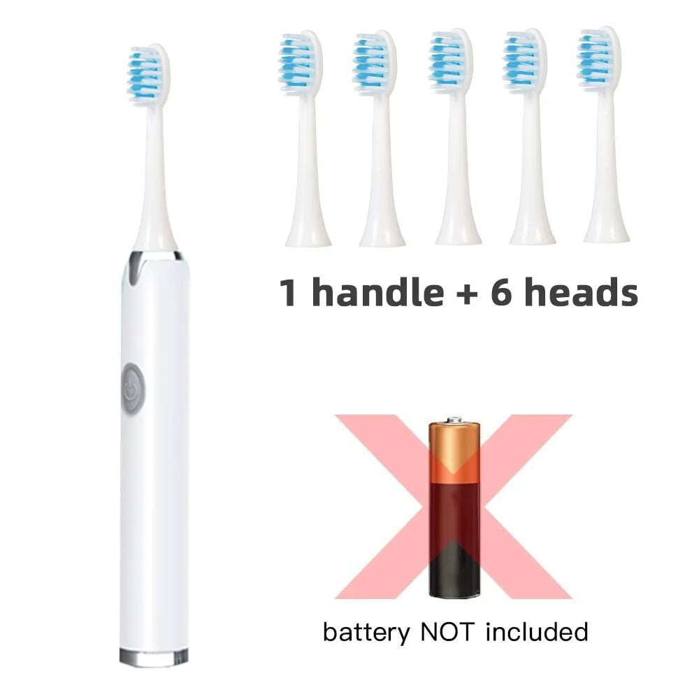 Storazone White 6 Bruch head Tongwode Sonic Electric Toothbrush IPX7 Waterproof Adult Couple Home Use Soft Bristle Replaceable With 6 Tooth Brush Heads