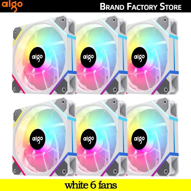 Storazone white 6 fans / white / A-RGB Aigo AM12PRO Rgb Fan Ventoinha PC 120mm Computer Case Fan Kit Water Cooler 4pin PWM CPU Cooling Fans 3pin5v argb 12cm Ventilador