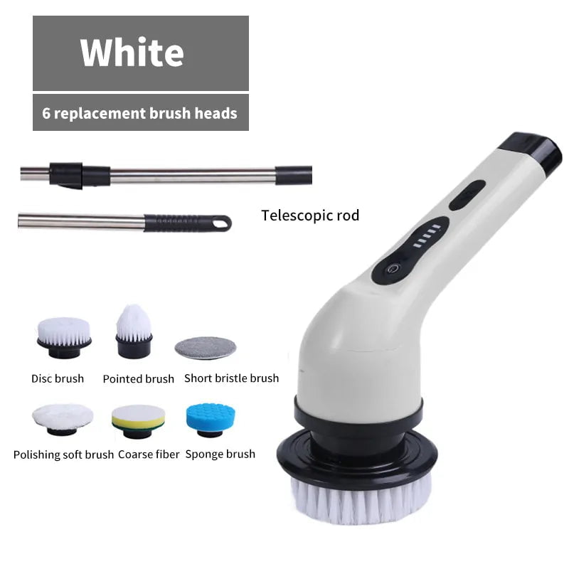 Storazone White 6 heads 9-in-1 Electric Cleaning Brush Electric Spin Cleaning Scrubber Electric Cleaning Tools Parlour Kitchen Bathroom Cleaning Gadgets