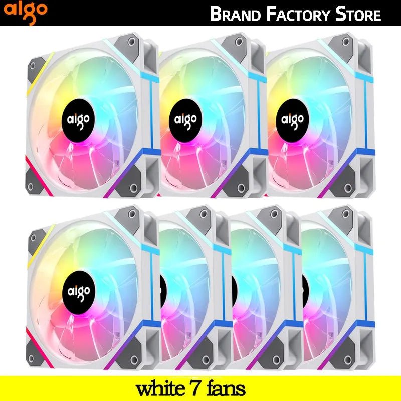 Storazone white 7 fans / white / A-RGB Aigo AM12PRO Rgb Fan Ventoinha PC 120mm Computer Case Fan Kit Water Cooler 4pin PWM CPU Cooling Fans 3pin5v argb 12cm Ventilador