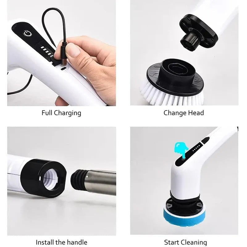 Storazone WHITE 7 In 1 Electric Cleaning Brush Window Wall Cleaner Electric Turbo Scrub Brush Rotating Scrubber Kitchen Bathroom Cleaning Tools