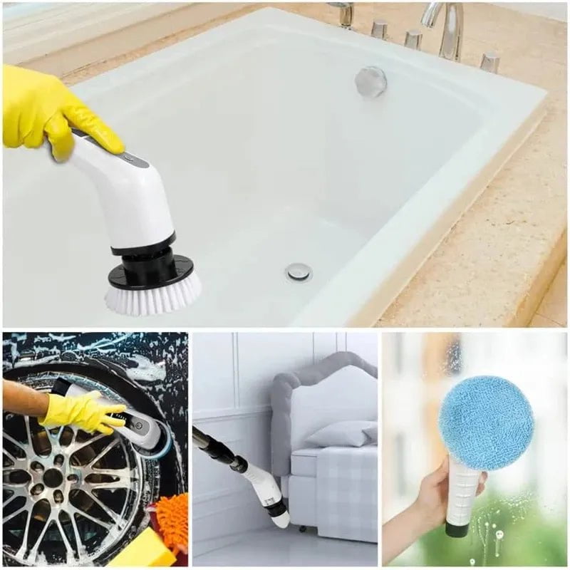 Storazone WHITE 7 In 1 Electric Cleaning Brush Window Wall Cleaner Electric Turbo Scrub Brush Rotating Scrubber Kitchen Bathroom Cleaning Tools