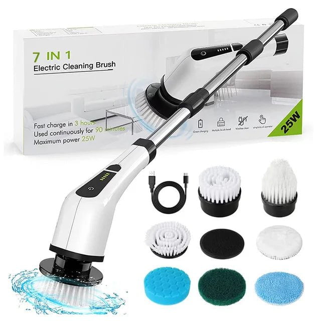 Storazone WHITE 7 In 1 Electric Cleaning Brush Window Wall Cleaner Electric Turbo Scrub Brush Rotating Scrubber Kitchen Bathroom Cleaning Tools